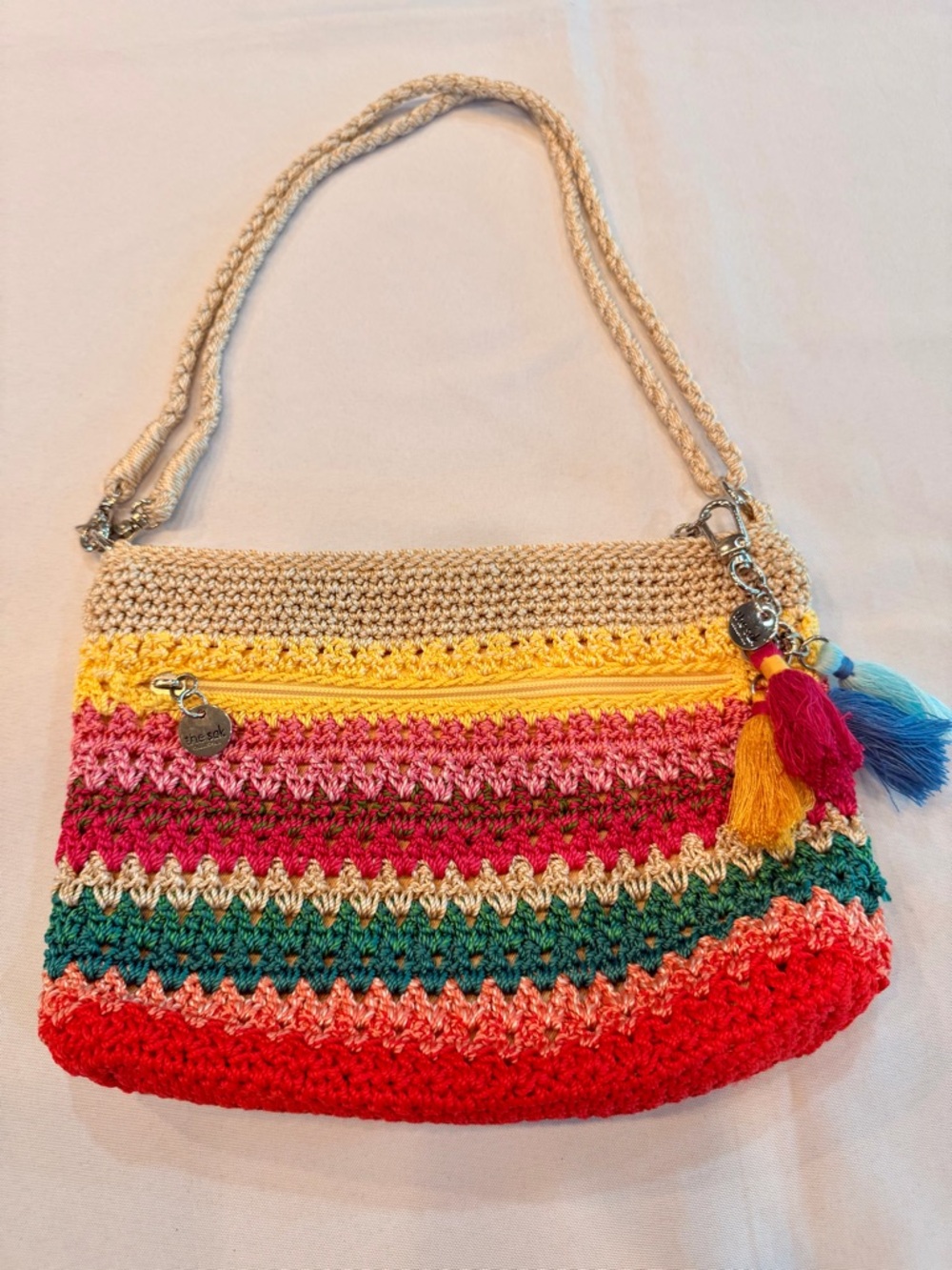 NWOT The Sak Colorful Stripe Boho Purse with Tassel Charm
